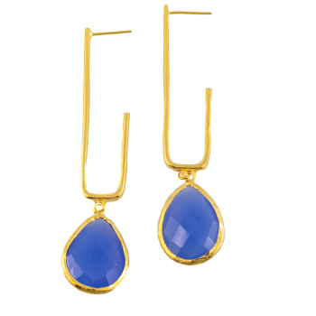 Ohrring aus Messing, vergoldet, blauer Chalcedon