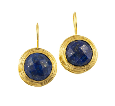 Earring made from brass, goldplated, Lapislazuli