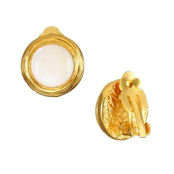 Ear clips made from brass, goldplated, mother of pearl