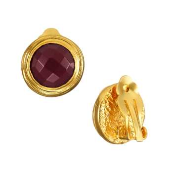 Ear clips made from brass, goldplated, red Jade