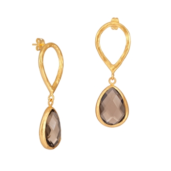Earring made from brass, goldplated, smoky Quartz