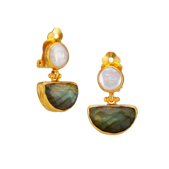 Preview: Earring made from brass, goldplated, labradorite + baroque pearl (clip)
