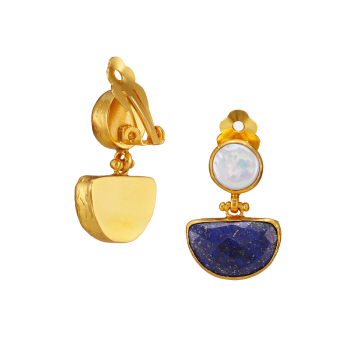 Earring made from brass, goldplated, lapislazuli + baroque pearl (clip)