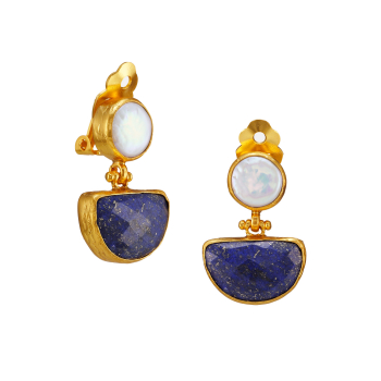 Preview: Earring made from brass, goldplated, lapislazuli + baroque pearl (clip)