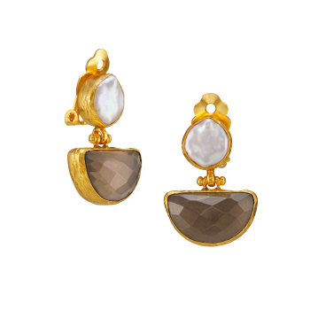 Preview: Earring made from brass, goldplated, smoky quartz + baroque pearl (clip)