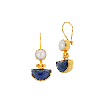 Earring made from brass, goldplated, Lapislazuli, pearl