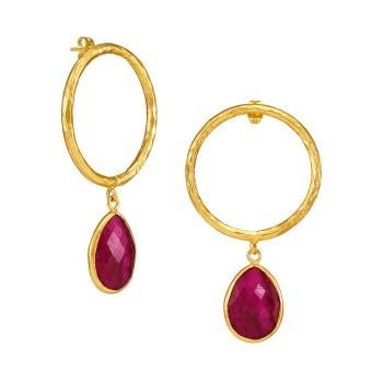 Fashionable earring made from brass, goldplated with Ruby