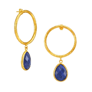 Fashionable earring made from brass, goldplated with lapislazuli