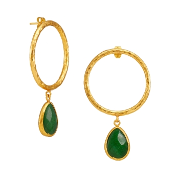 Fashionable earring made from brass, goldplated with green Jade