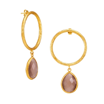Fashionable earring made from brass, goldplated with dusty pink Cateye