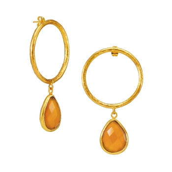 Fashionable earring made from brass, goldplated with honey agate