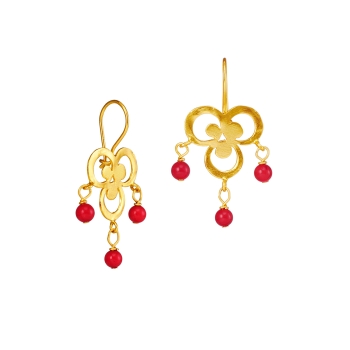 Ethno earring, brass goldplated, with red Jade