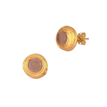 Earring made from brass, goldplate, dusty pink Cateye
