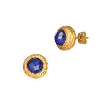 Earring made from brass, goldplated, Lapislazuli