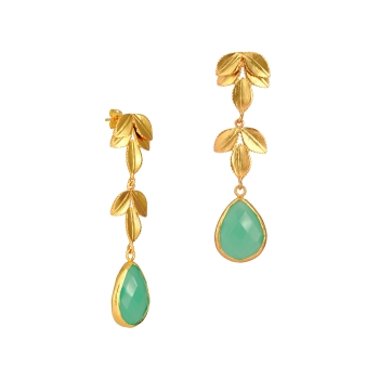 Fashionable earring, brass goldplated, with aqua Chalcedony