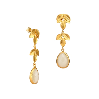 Fashionable earring, brass goldplated, with white Cateye
