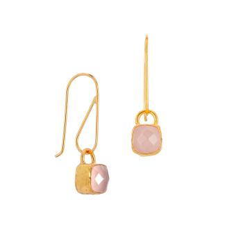 Fashionable earring made from brass, goldplated with Rosequartz