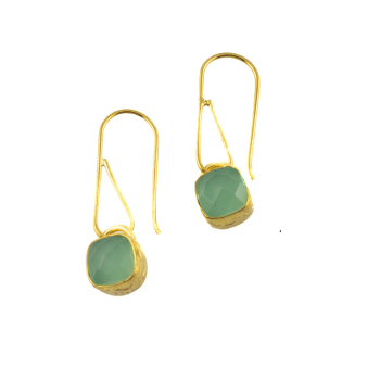 Fashionable earring made from brass, goldplated with aqua Chalcedony