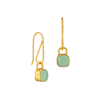 Fashionable earring made from brass, goldplated with aqua Chalcedony