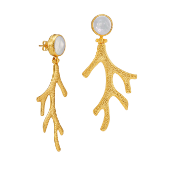 Earring made from brass, goldplated with pearl