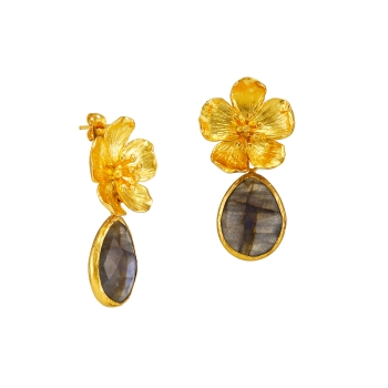 Earring made from brass, goldplated with Labradorite