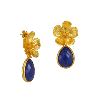 Earring made from brass, goldplated with Lapislazuli