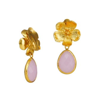 Ear clips made from brass, goldplated with Rosequartz