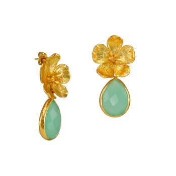 Earring made from brass, goldplated with aqua Chalcedony