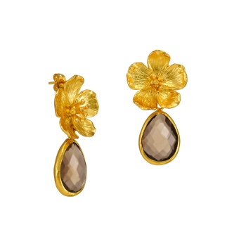 Earring made from brass, goldplated with smoky Quartz