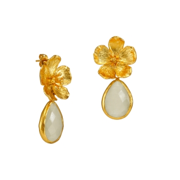 Earring made from brass, goldplated with white Cateye