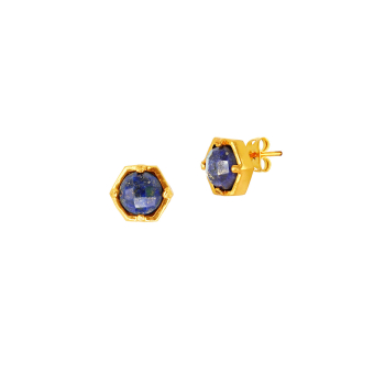 Ohrring aus Messing, vergoldet mit Lapislazuli
