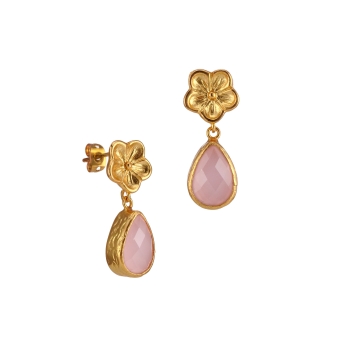 Earring made from brass, goldplated with Rosequartz