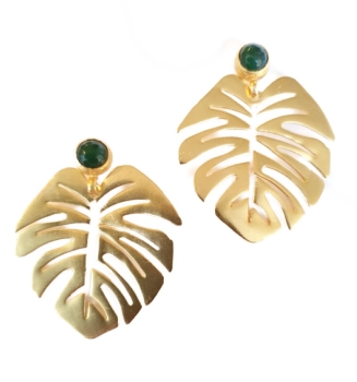 Ohrring aus Messing vergoldet, mit grüner Jade