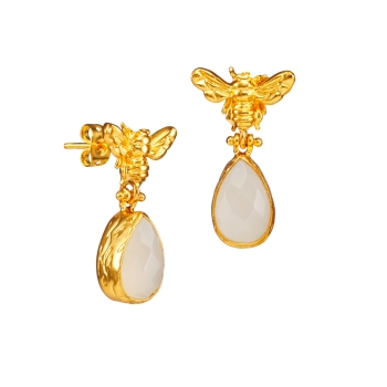Earring made from brass, goldplated, white Chalcedony