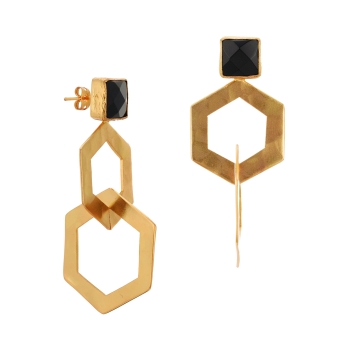 Earring made from brass, goldplated, Onyx