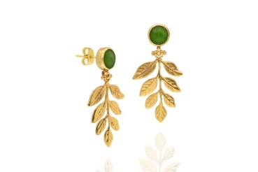 Earring made from brass, goldplated, lightgreen Chalcedony