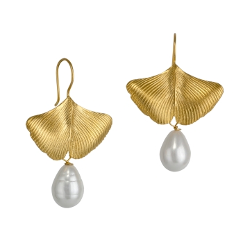 Earring made from brass, goldplated, baroque pearl