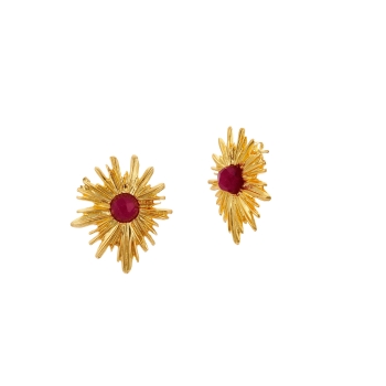 Ohrring aus Messing, vergoldet, rote Jade, Clip
