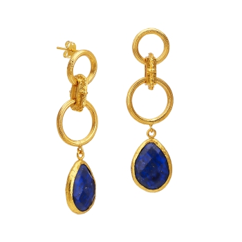 Earring made from brass, goldplated, Lapislazuli