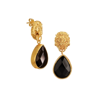 Earring made from brass, goldplated, Onyx