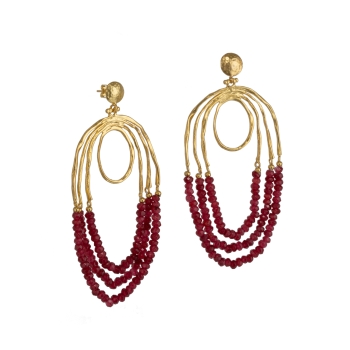 Earring made from brass, goldplated, red Jade