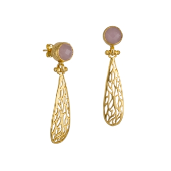 Earring made from brass, goldplated, Rosequartz