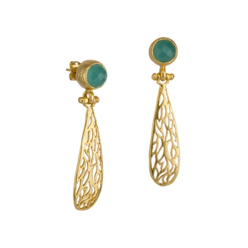Earring made from brass, goldplated, Aqua Chalcedony