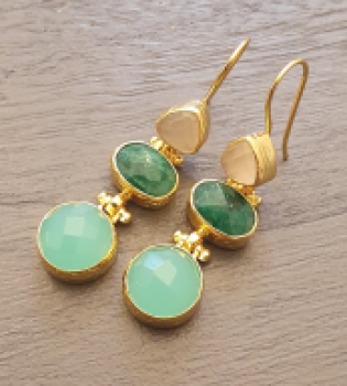 Ohrringe aus Messing, vergoldet, Aquachalcedon, Chalcedon, Smaragd