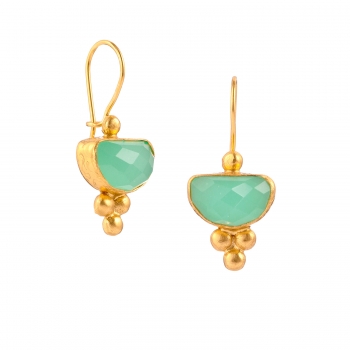 Earring made from brass, goldplated, aqua Chalcedony