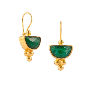 Earring made from brass, goldplated, Emerald