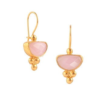 Earring made from brass, goldplated, Rosequartz