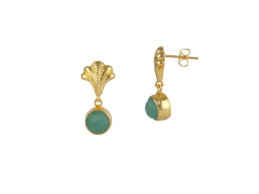 Earring made from brass, goldplated, aqua Chalcedony