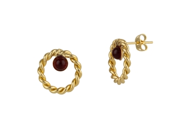 Ohrring aus Messing, vergoldet, rote Jade