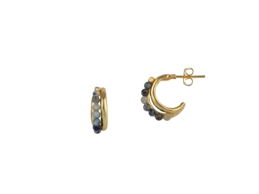 Earring made from brass, goldplated, Chalcedony